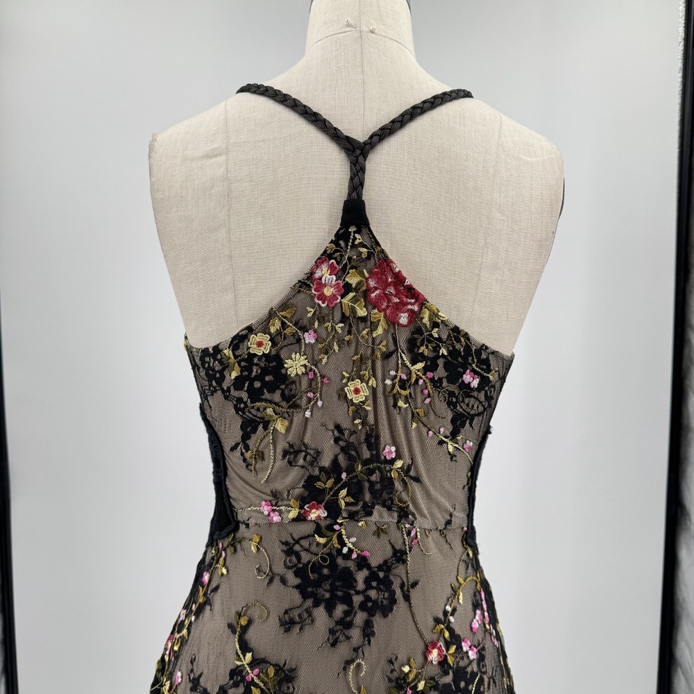 Sky Mini Dress Corset Womens S Black Floral Embroidered Lace Mesh Y2K Made USA - Picture 8 of 13